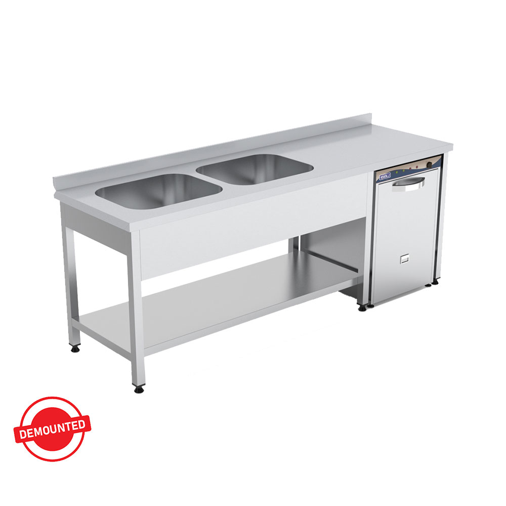 Work Tables with 2 Sinks Bottom Shelf DW (Demounted)